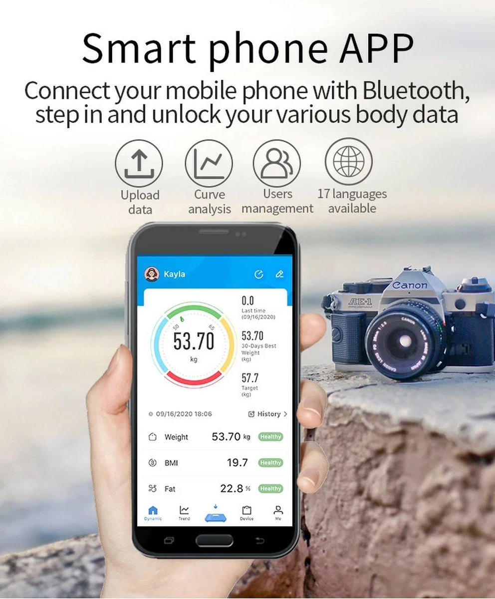 Merkloos Digitale Smart Weegschaal - Personenweegschaal - Met Lichaamsanalyse - USB Oplaadbaar - Met App - Roze 6 Merkloos Digitale Smart Weegschaal - Personenweegschaal - Met Lichaamsanalyse - USB Oplaadbaar - Met App - Roze - Afbeelding 4